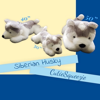 ตุ๊กตาหมาไซบีเรียนฮัสกี้ ลืมตา แบบผ้าขน Siberian Husky Stuffed Dog (Fur Opened eyes)