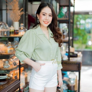 TUM040 TARA Shirt เสื้อเชิ้ตคอปก แขน 5 ส่วน มีกระดุมหน้า 4 เม็ด ทรงน่ารักมาก ผ้าปารีส ผ้าดี ใส่สบาย ไม่ร้อน ดีเทลเก๋ๆ