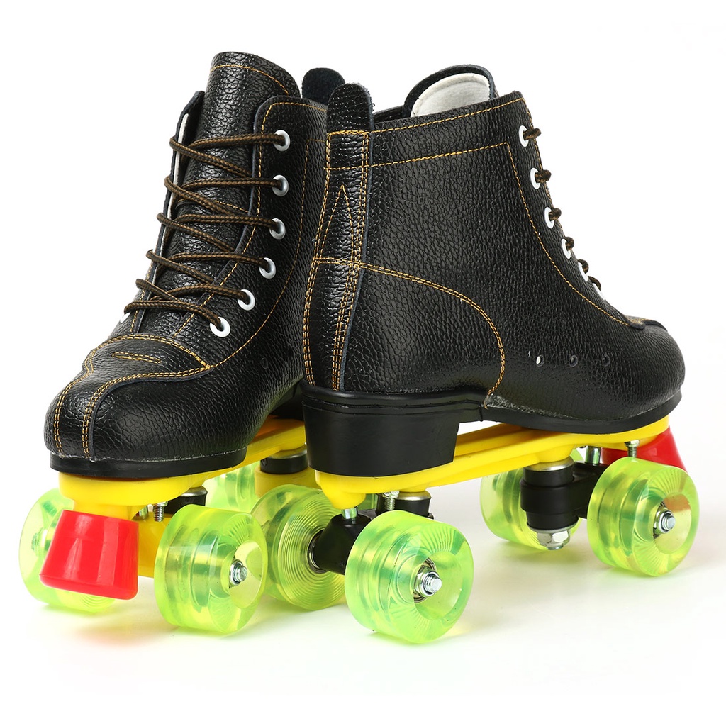 Artificial Leather Roller Skates Double Line Skates Women Men Adult Two Line Skate Shoes Patines With PU 4 led Wheels Patins