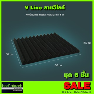 ฟองน้ำซับเสียง แบบวีไลน์2.5 (ชุด 6 ชิ้น) อุ Acoustic Foam อุปกรณ์ห้องอัด อุปกรณ์ห้องซ้อมดนตรี ฟองน้ำ ฟองน้ำอัดเสียง กันเ