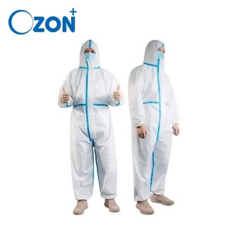 [พร้อมส่ง !!!] OZON+  ชุด PPE แถบฟ้า ของแท้ มาตรฐาน EN14126 : ชุดป้องกันเชื้อโรค สารเคมี ละอองน้ำละอองฝุ่น