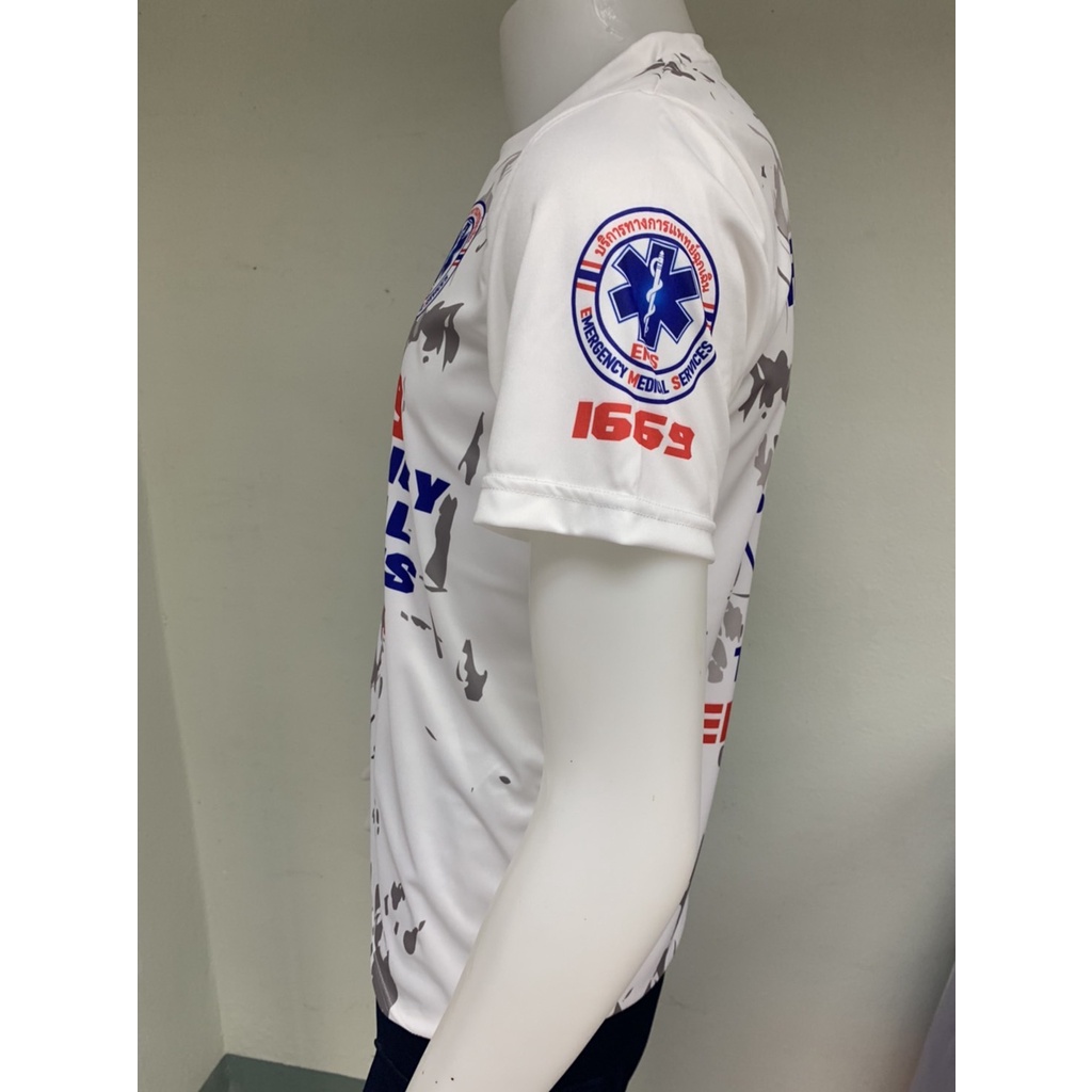 H003 เสื้อพิมพ์ลาย กู้ชีพ สีขาว-ดำ