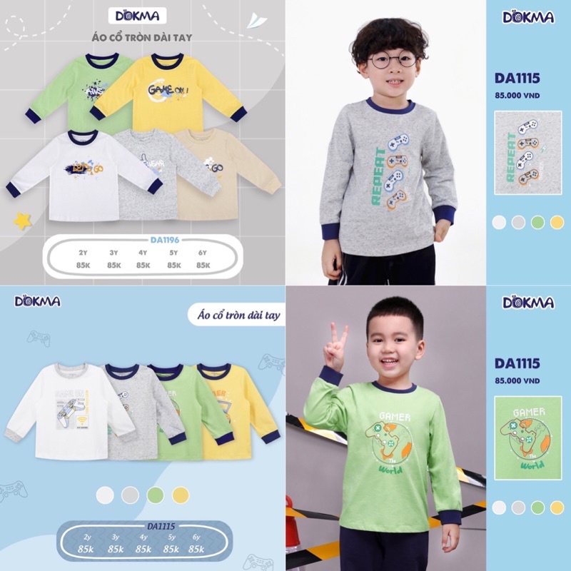 (2-6Y) เสื้อเชิ้ตแขนยาวเด็กชาย Dokma ผ้าคอตตอนบาง DA1115 DA1118 DA1196