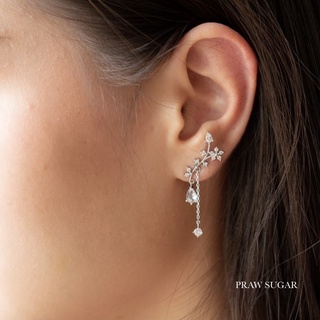 ต่างหูทรงยาวสวยหรูใบไม้และดอกไม้ - Elegant Flower and Leaf Long Earrings (ก้านเป็นเงินแท้) (มี 3 สี)