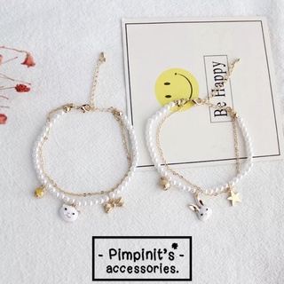 📬 พร้อมส่ง:🐱🐰 สร้อยข้อมือโซ่และไข่มุกเซ็ทแมวขาวและกระต่ายขาว | White Cat &amp; White Rabbit Pearl And Chain Bracelet Set.