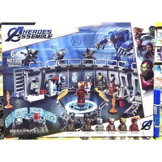 ชุดตัวต่อ Hero sy 1332 ฮีโร่ Avengers End Game Ironman Hall of Armour จำนวน524ชิ้น cw/n (cm2)