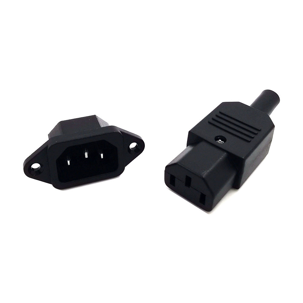 อะแดปเตอร์ปลั๊กซ็อกเก็ตพาวเวอร์ซัพพลาย AC 250V 10A 3pin IEC C13 ตัวผู้ และแจ็คตัวเมีย หมุนได้ 1 คู่