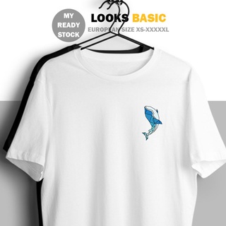 คอตต้อนคอกลม💯 เสื้อยืด Basic Ready Stock UNISEX Geometric Whale Cotton Short Sleeve Loose T-shirt Women Men Baju Lelaki