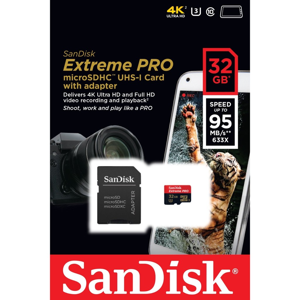 SanDisk Extreme PRO 32GB UHS-I/U3 Micro SDHC 95 MB/S  With 4K Ultra HD - SDSDQXP-032G-G46A