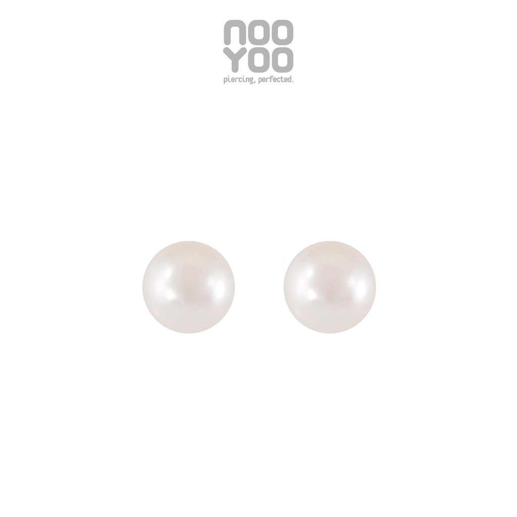 NooYoo ต่างหูสำหรับผิวแพ้ง่าย White Pearl 4/5/6/7/10 mm Gold Plated Surgical Steel