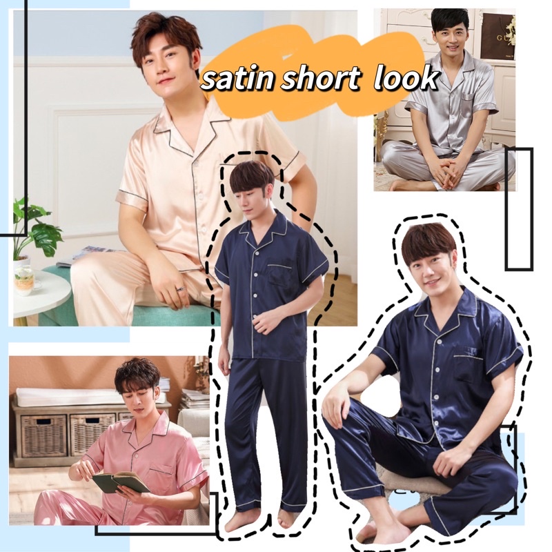 พร้อมส่ง 🇹🇭M003✿.พร้อมส่งจากไทย✿*Premium ชุดนอน แขนสั้นขายาวผ้าซาติน ผู้ชาย (มีรูปงานจริงนะคะ)