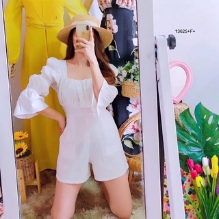 TW13625  จั้มสูทคอเหลี่ยมแขนจั้มยาว ปลายแขนแต่งระฆัง งานผ้าไมโครเนื้อดี เบา ใส่สบาย เอวสม็อคหลัง พร้อมส่ง