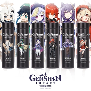 กระติกน้ําสแตนเลสสูญญากาศลายเกม NEW Game Genshin Impact Venti Paimon Klee Diluc Qiqi Keqing Stainless Steel Vacuum Cup Thermos Cup Water Bottle Xmas Gift