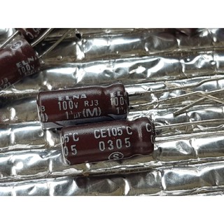 Elna RJ3 1uf 100v capacitor ตัวเก็บประจุ คาปาซิเตอร์ ขนาด 5×12.5 มม