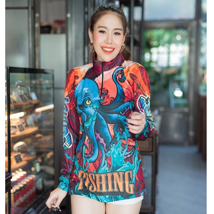 เสื้อตกปลา JK Thailand เสื้อสำหรับกีฬากิจกรรมกลางแจ้ง ลาย SQUIDY ป้องกันรังสี UV 80% แห้งเร็ว - รูปที่ 5