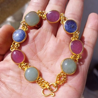 #ยาว19cm.#สร้อยข้อมือพลอยแท้ #Natural Burma Ruby+JadeiteTypeA+Blue Sapphire