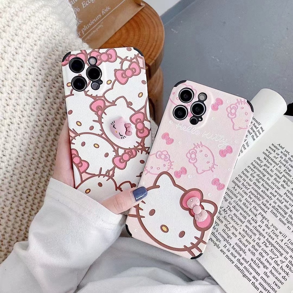 iPhone 7 8 Plus X Xs Max XR iPhone 11 Pro Max iPhone 12 Mini iPhone 12 Pro Max 13 Pro Max Huawei P30 Pro P40 Pro Mate 30 Pro Mate 40 Pro Nova 7 Nova 7 Pro Nova 7SE Reno 5 / Reno 5 Pro 3D Cute Cartoon Lovely Hello Kitty PU Leather Back Casing Case