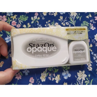 สินค้าพร้อมส่ง stazon opaque cotton white หมึกปั้มกันน้ำ สีขาว อเนกประสงค์ made in japan