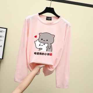 ราคาถูกที่สุด  รูปแบบแมวน่ารัก  แขนยาว  เสื้อยืดคอกลม  เสื้อ  10สี  M~3XL