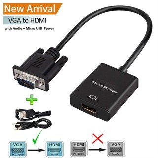 Onten HDMI to VGA Adapter HDMI Female to VGA Male Converter with 3.5mm Audio Jack for TV สีดำ