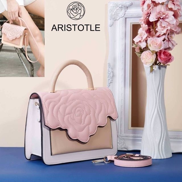 กระเป๋า aristotlebag aristotle หนัง PU สีชมพู-ครีม สภาพ 99% ถือครั้งเดียว ได้กระเป๋า สายยาว ถุงผ้า ไ