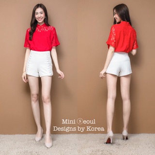 MN578🌹Chinese Blouse เสื้อกี่เพ้าลูกไม้แดง ทรงแขนระบายซีทรู