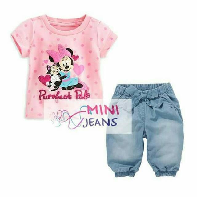 Cool MINIE PINK CHILDREN& 39;S SET + JOGGER STREET JEANS IMPORTED GIRLS AGE 5-7 ปี