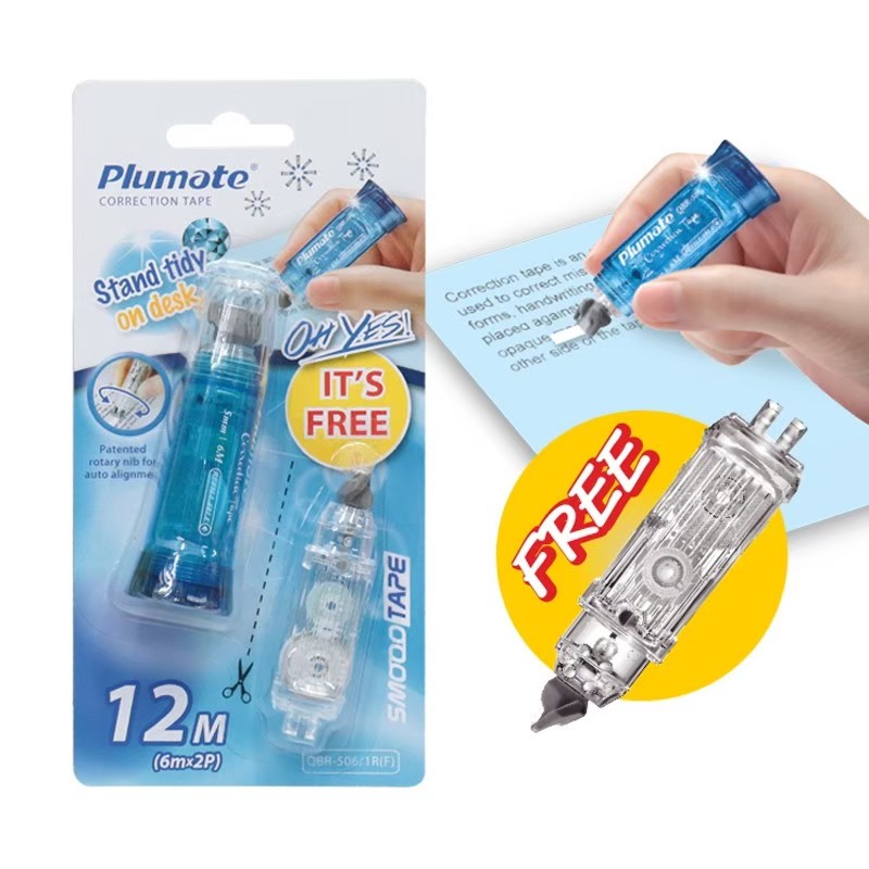 พลูเมท เทปลบคำผิด1ชิ้น แถมฟรี ไส้เทปลบคำผิด 1ชิ้น /แพ็ค คละสี Plumate Correction Tape Free Refill