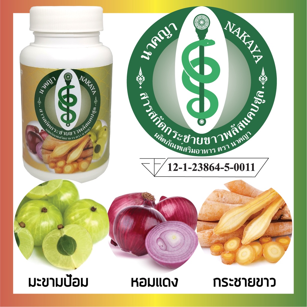 สารสกัดกระชายขาวพลัสแคปซูล กระชายขาวสกัด หอมแดงสกัด มะขามป้อมสกัด ผลิตภัณฑ์เสริมอาหาร ตรา นาคญา 60 แคปซูล