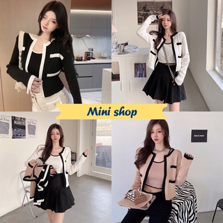 Mini shop🌸พร้อมส่ง (3030+3031-C/3031+3030-1) เซ็ท เสื้อกล้ามไหมพรม+เสื้อคลุมไหมพรมแขนยาวปังมาก