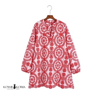 Kowie Korea Wine ( 249 ) เสื้อแขนยาวสีแดงปักฉลุ  price 990฿ พร้อมส่ง