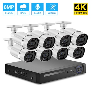 Hamrol ชุดกล้องวงจรปิด CCTV 8CH 8MP 4K H.265 มองเห็นกลางคืน ระบบกล้อง POE กันน้ํา