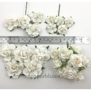 รวม 25ดอก สีขาว เซ็ท DIY 4 ดีไซน์ กุหลาบ ดอกไม้กระดาษสา งานประดิษฐ์ งานแต่ง Mulberry Paper Flowers - Set White A1 ขาว