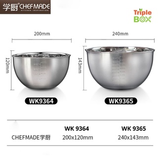 Chefmade WK 9364 / 9365 ชามผสมแป้ง ผสมอาหาร ตีไข่ แป้ง สำหรับทำขนม สแตนเลสแท้ 304 แบบเงา