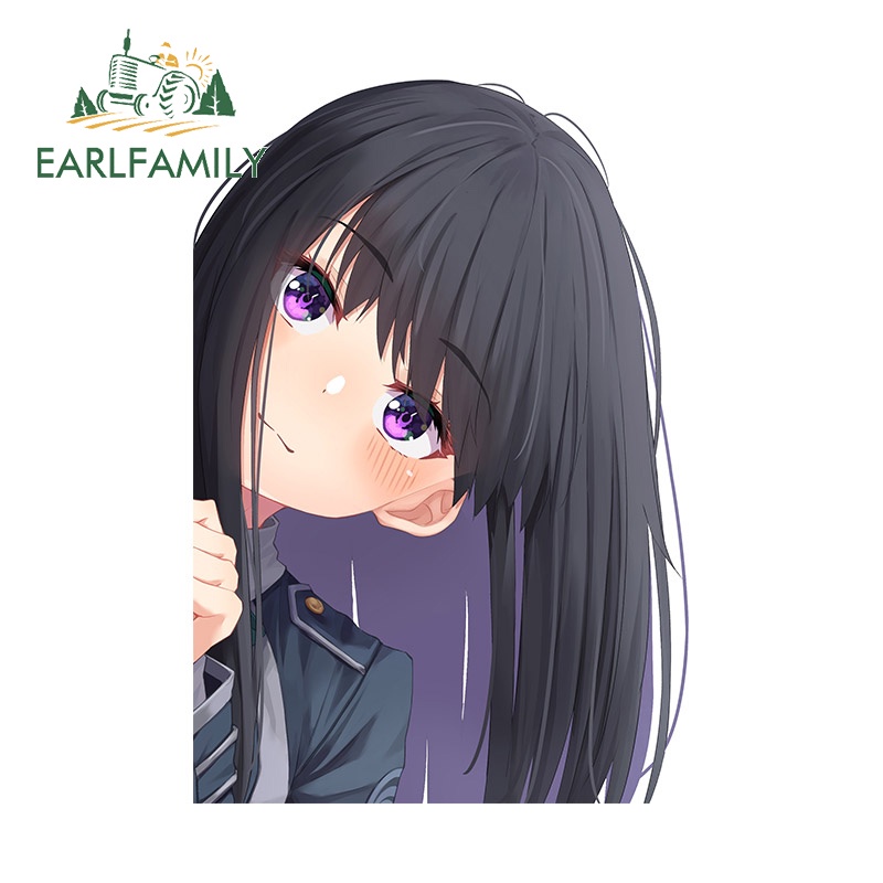 EARLFAMILY 13 ซม.Nishikigi Chisato Lycoris Recoil Peeker สติกเกอร์รถอะนิเมะ Campervan กระเป๋าเดินทางกันน้ําไวนิล Decal รถอุปกรณ์เสริม