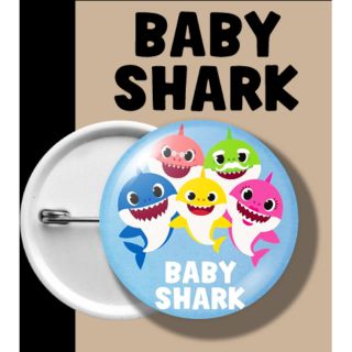 เข็มกลัดกลม เบบี้ ชาร์ค BABY SHARK พื้นฟ้า ครอบครัว