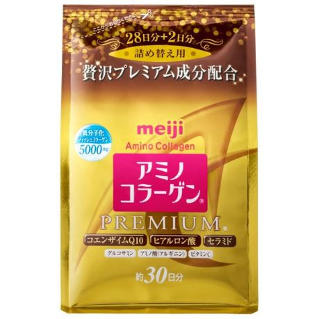 Meiji Amino Collagen Premium ถุงสีทอง 5000mg. (214 กรัม)​