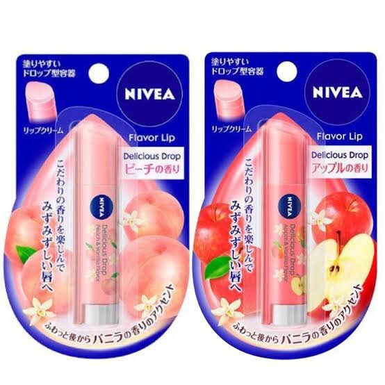 ส่งฟรี ญี่ปุ่น 100% ลิปมันผสมกันแดด หอมมาก NIVEA Flavor Lip delicious drop 3.5กรัม กลิ่นพีช และ กลิ่นแอปเปิ้ล  เก็บเงินปลายทาง