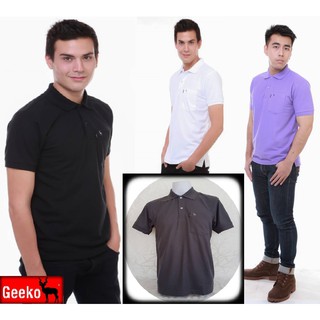 เสื้อโปโล ( Polo Shirt )แบรนด์ Geeko ตรากวาง สีพื้นชาย สีเทา(ดำ) Gkc - 50M