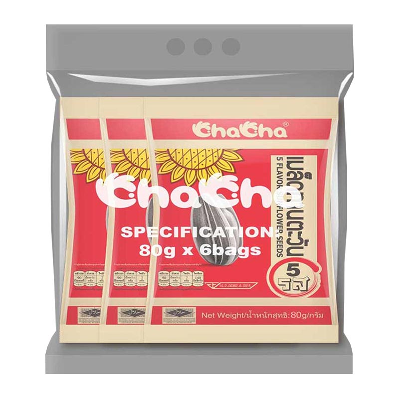 Cha Cha Sunflower seeds 5 flavors 80 g x 6 bags.ชาช่า เมล็ดทานตะวัน 5 รส 80 กรัม x 6 ถุง