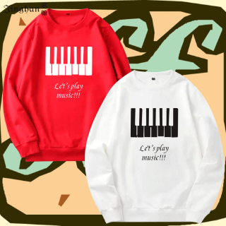 เสื้อกันหนาว คอกลม ผ้ากํามะหยี่ แบบนิ่ม พิมพ์ลายเปียโน โน๊ตดนตรี สําหรับผู้ชาย และผู้หญิง