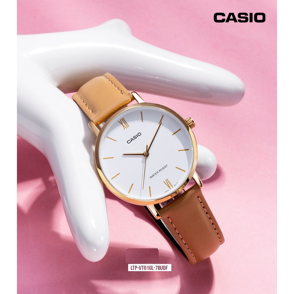 นาฬิกา Casio รุ่น LTP-VT01GL-7B นาฬิกาผู้หญิงสายหนังสีเบจ รุ่นใหม่ล่าสุด- มั่นใจ ของแท้ 100% รับประกันสินค้า 1 ปีเต็ม