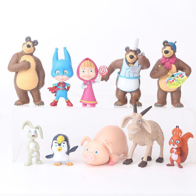 ตุ๊กตาฟิกเกอร์ Masha And The Bear น่ารัก ของขวัญ ของเล่นสําหรับเด็ก 10 ชิ้น