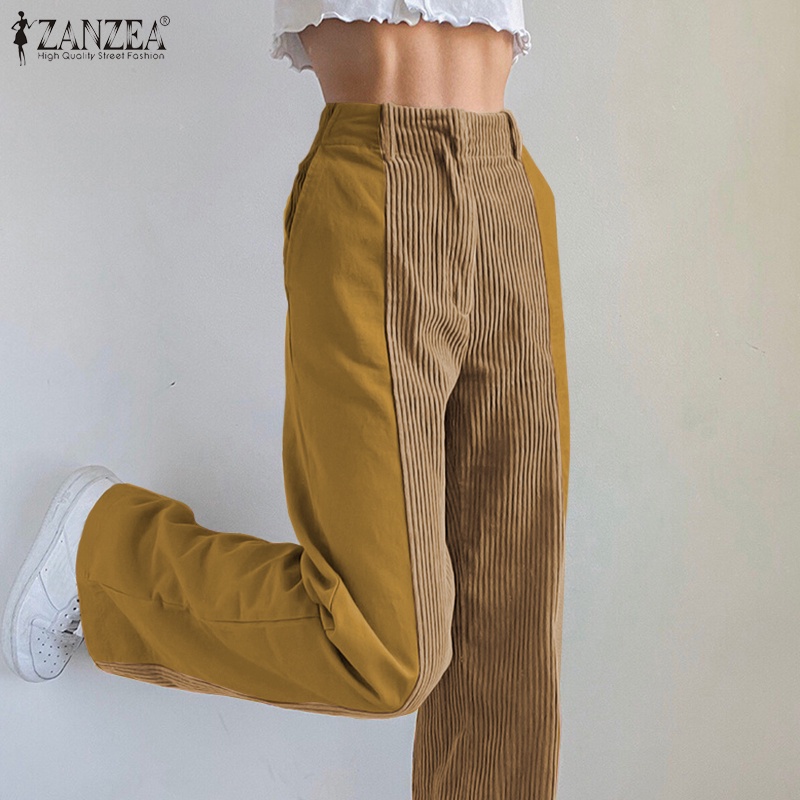 Zanzea กางเกงขายาวลําลองแฟชั่นสําหรับสตรีขากว้างสีพื้นทรงหลวมสีพื้น #8