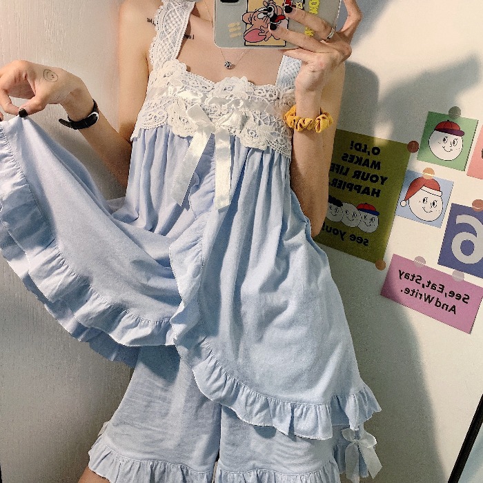 ชุดนอนเกาหลีสไตล์เกาหลีใหม่ฤดูร้อนสาวหวานและน่ารักเสื้อผ้าที่บ้านสามารถ ...