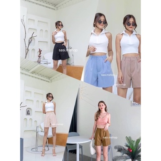 💖พร้อมส่ง💖กางเกงขาสั้นผ้าเดซี่ เอวตะขอ ดีเทลรีดเกร็ดหน้า