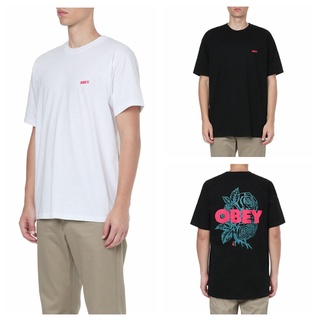 Obey เสื้อยืดแขนสั้น ผ้าฝ้าย พิมพ์ลายตัวอักษร ดอกกุหลาบ สําหรับผู้ชาย