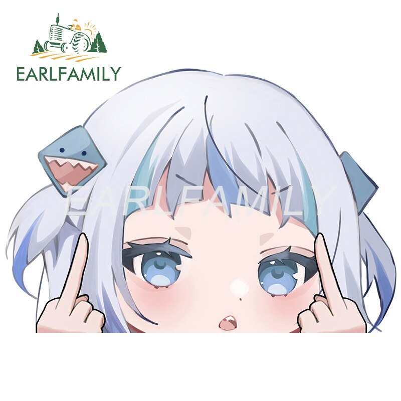 EARLFAMILY Gawr Gura Hololive สติกเกอร์รถรถจักรยานยนต์ Decal Caravan รถตู้เย็นตลกอะนิเมะ ScratchProof