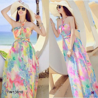 Maxi Dress แม็กซี่เดรสสายคล้องคอ อกเสริมฟองน้ำ ผ้าไหมอย่างดี