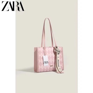 Zara กระเป๋าสะพายไหล่ กระเป๋าช้อปปิ้ง ทรงโท้ท จุของได้เยอะ ประดับเพชร แฟชั่นฤดูร้อน สําหรับผู้หญิง นักเรียน 2022